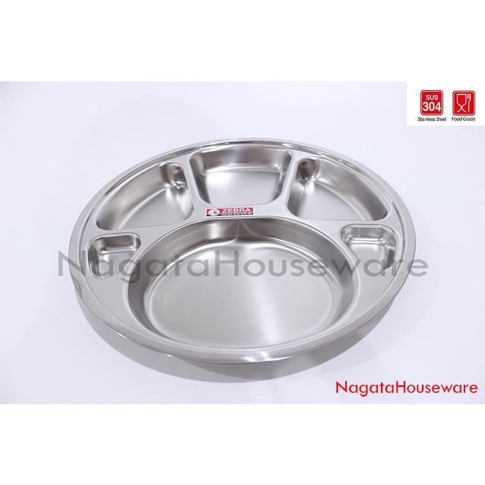 Nampan Bulat Stainless / Piring Makan Sekat / Piring Makan Stenlis Round Compartment 35cm Zebra
