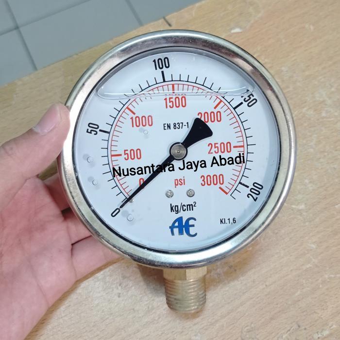 Pressure Gauge Manometer Stainless 4 " Inchi 200 Bar 3000 Psi Ae