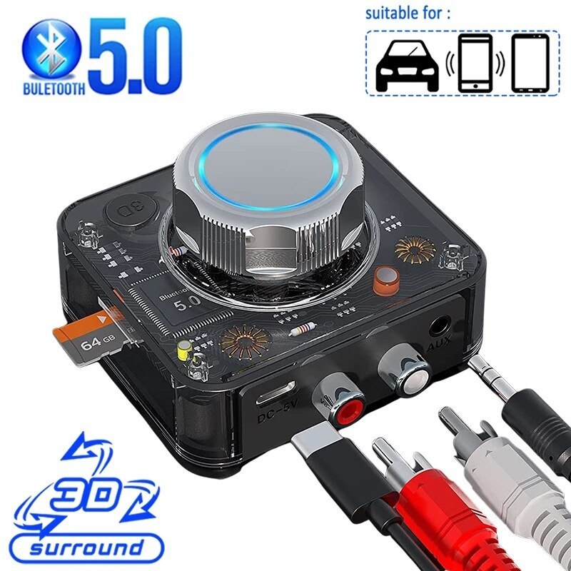 Bluetooth 5.0 Audio Receiver 3D Stereo Sound Wireless Adapter SD TF Card RCA 3.5mm AUX Jack for For 