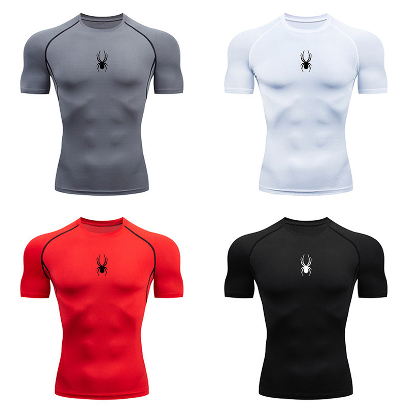 Men Sport T-Shirt Spider Quick Dry Bodybuilding Running Shirt Compression Tops Gym T Shirt Men
