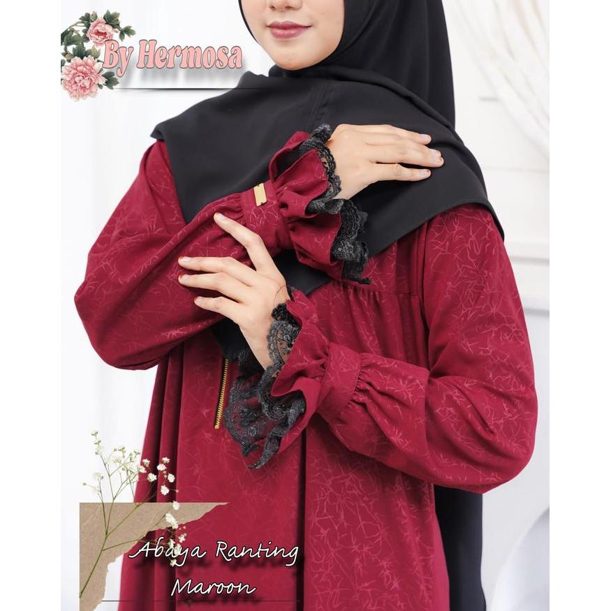 [Abaya Hermosa]Abaya Hermosa Wolfis Embos Motif Ilalang Marun-Abaya Merah Marun-Abaya Syari Maroon