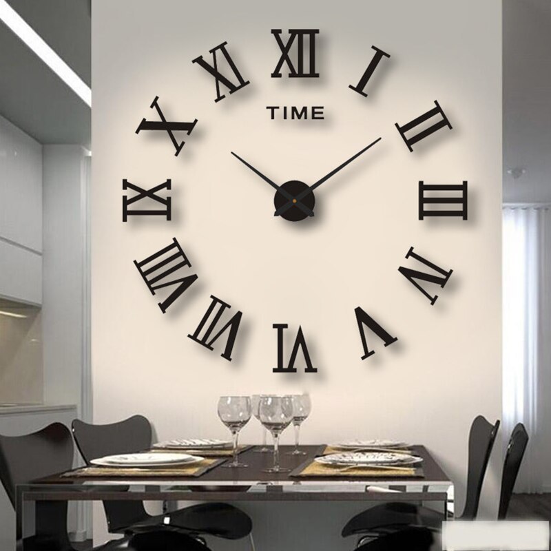 3D Acrylic Digital Wall Clock Roman Numerals Design Mirror Wall Clock Fashion Large Round Wall Clock