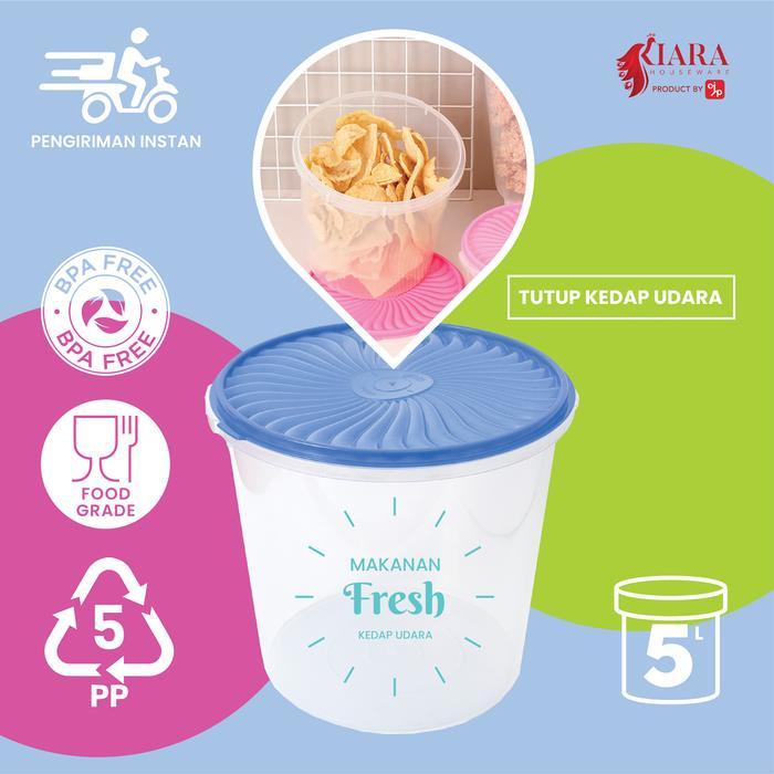Toples Bulat Plastik 5L Kedap Udara Food Container Tempat Kerupuk