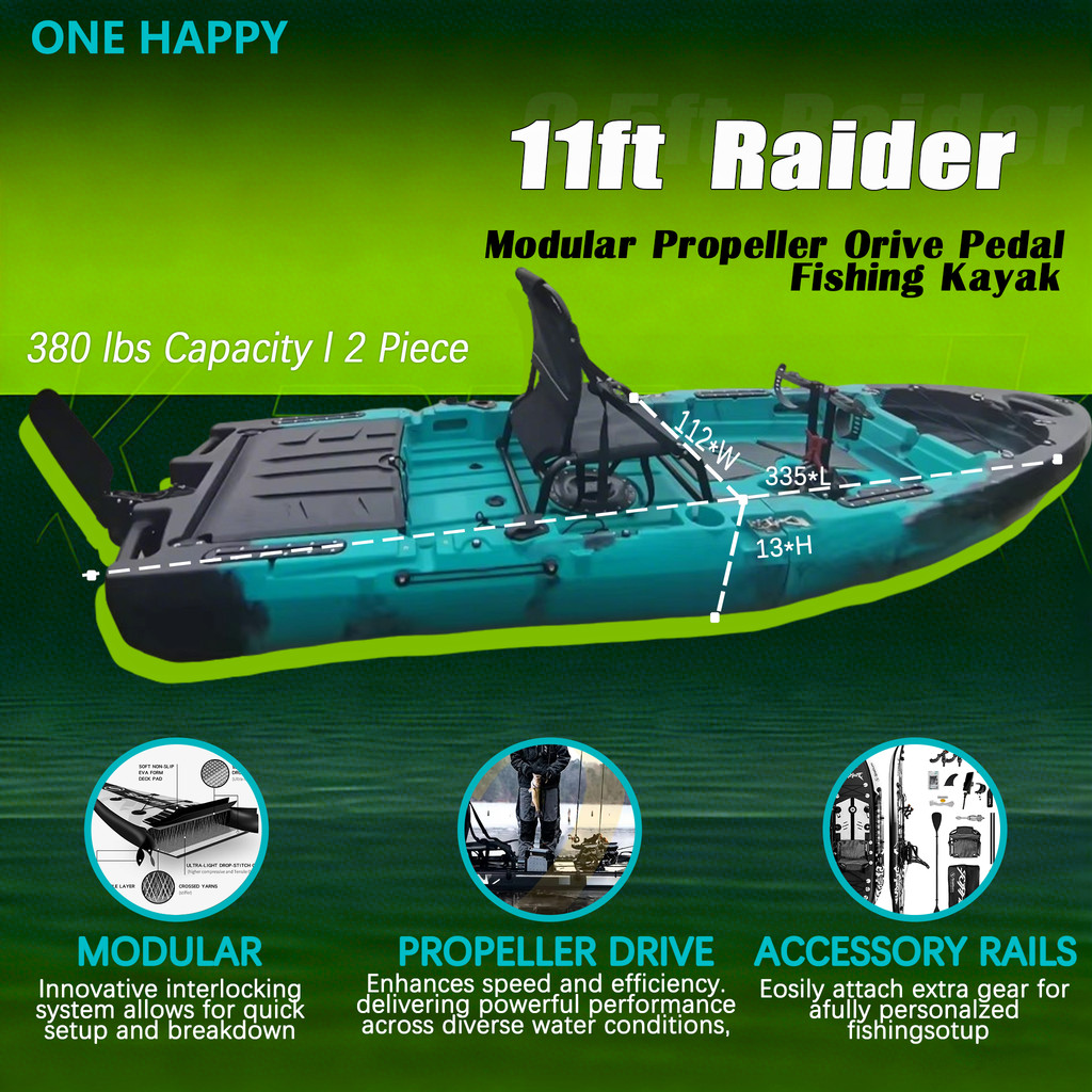 HDPE Lightweight 9ft 1 Person Pedal Fishing Kayak Modular 2 Piece Detachable Portable Stable Kayak