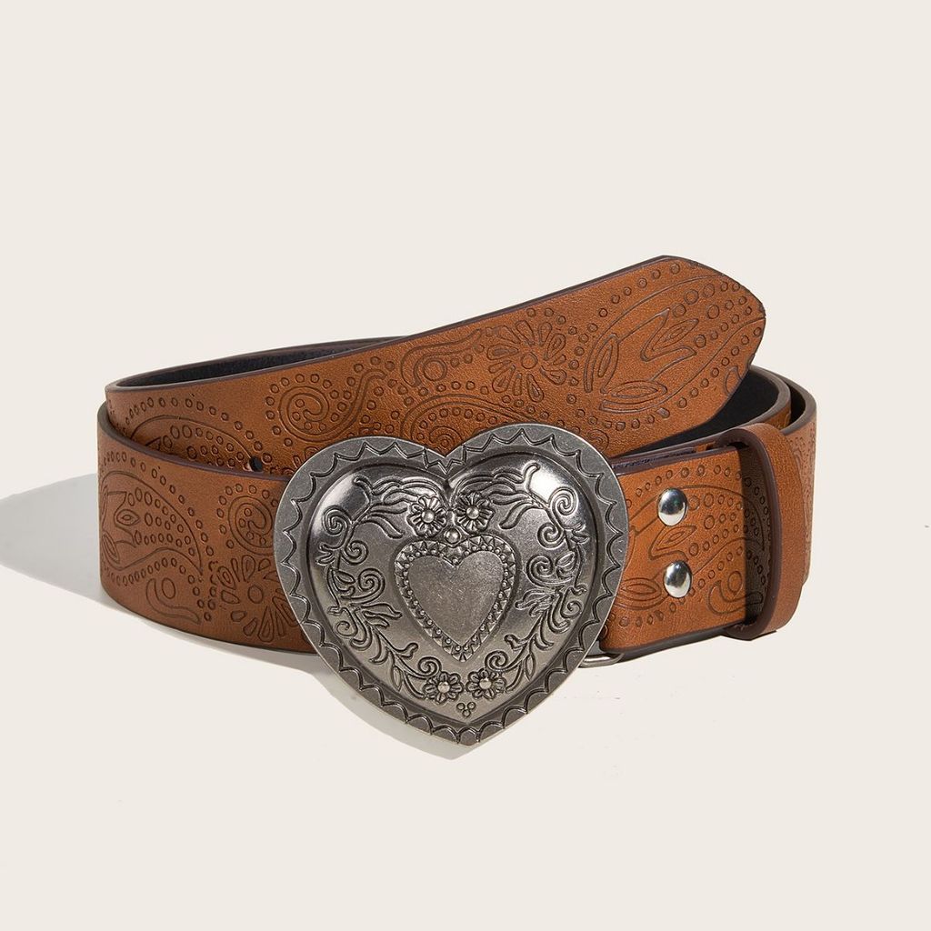 new Luxury Y2K Brown Pattern Print Unisex Men Jeans Belt Heart Buckle Waistband Fashion Designer
