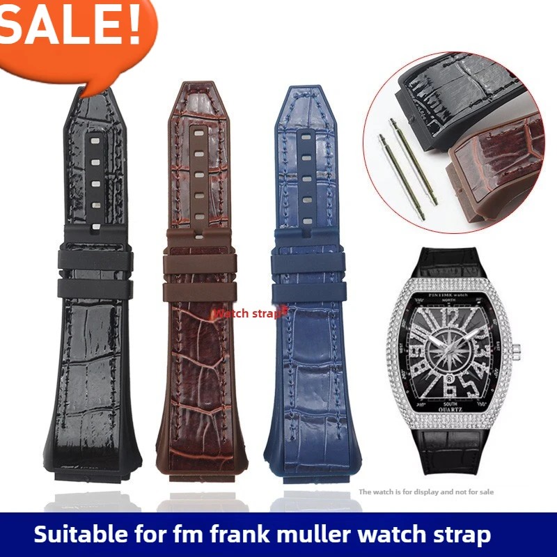 Genuine Leather Watch Band For Richard Fm Frank Muller Men Barrel Rubber Watchstrap Width 28Mm