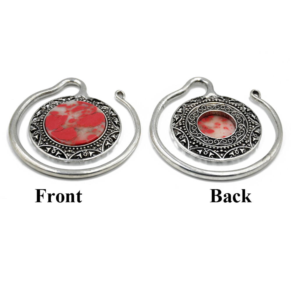 Showlove-2Pcs Solid Brass Stone Banded Ear Weights Hoop Earring Ear Gauge Expander Plugs Body