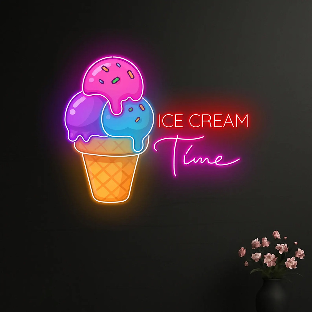 Ice Cream Neon Sign,Ice Cream Shop Decor,Dessert Caf Sign,Colorful Summer Room Wall Art,Dessert Shop