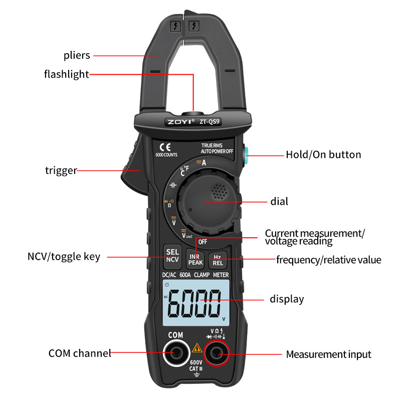 ZT-QS9 Digital Clamp Meter 600A Current True RMS Smart Plier ammeter Auto Rang 6000 Multimeter DC AC