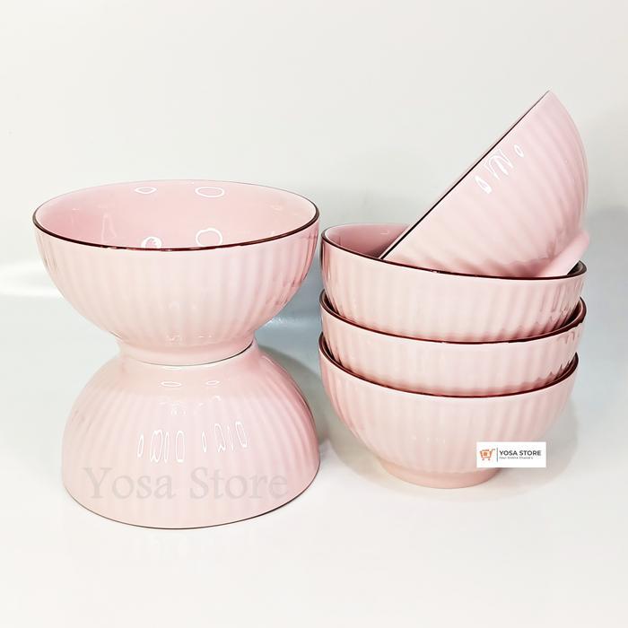 Mangkok Keramik Ramekin Bakso Mie Ayam Warna Pink 6 Inch 6 Pcs