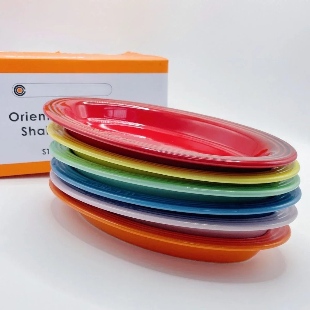 French Rainbow Plate Elliptical Shallow 25cm Light Colored Stoneware Ceramic Elliptical Shallow