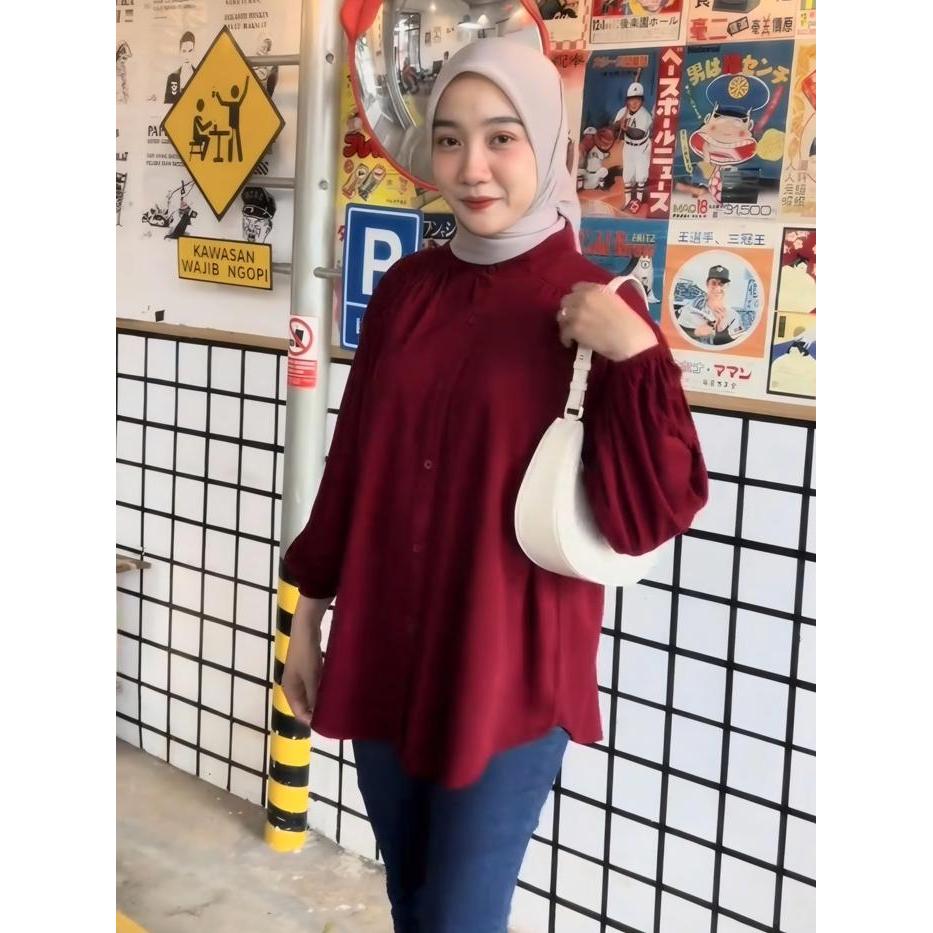 Amena Kemeja Katun Casual Wanita Shakila Baju Panjang Muslim Cewek Remaja & Dewasa Warna Hitam