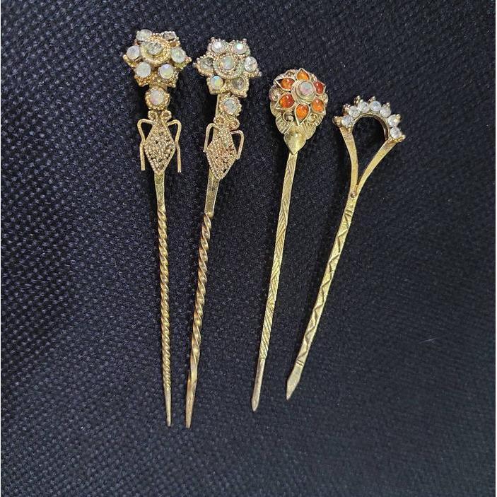 koleksian tusuk konde lawas 4 buah tusuk konde vintage kuningan ukir halus