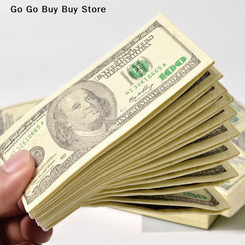 9 Sheets/Pack Funny Dollar Pattern Tissue Paper Disposable Towel Pure Wood Portable Money Napkin