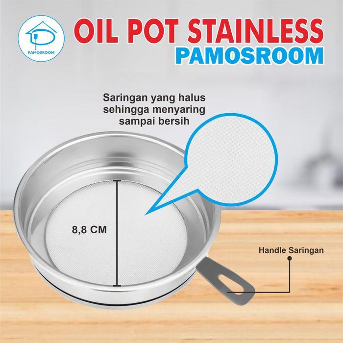 Pamosroom Oil Pot Stainless Steel 1100ml Wadah Tempat Minyak Goreng Bekas