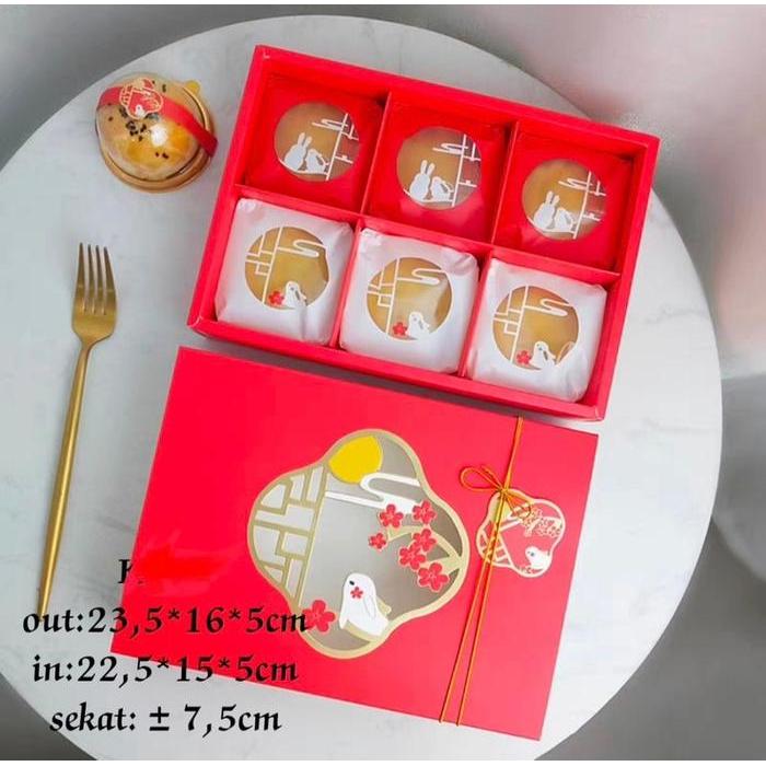 Stok Baru Kotak Kue Nastar / Cookies / Mooncake Gift Hampers Box Sekat 6 Merah