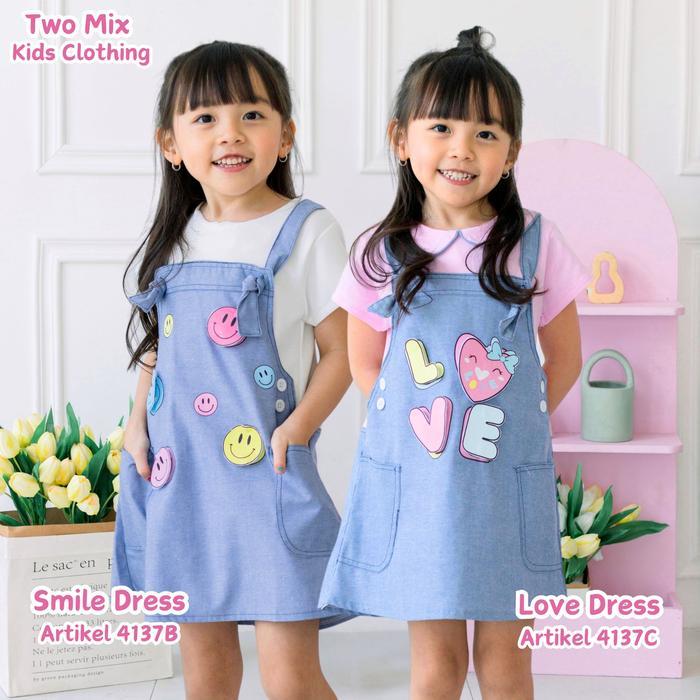 PREMIUM Two Mix - Dress Anak Perempuan Jeans 1-8 Tahun 4137C Lengan Katun Lengan Katun Lebaran