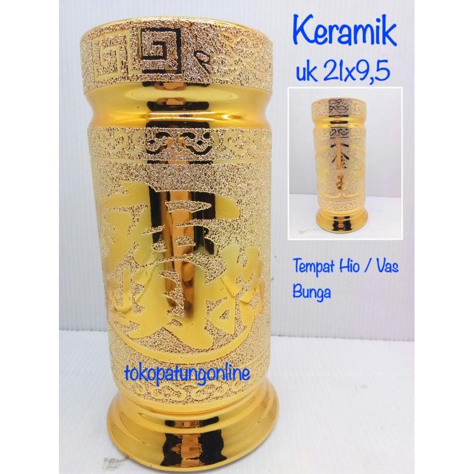 VAS BUNGA TEMPAT HIO HIOLO KERAMIK EMAS UK 8IN