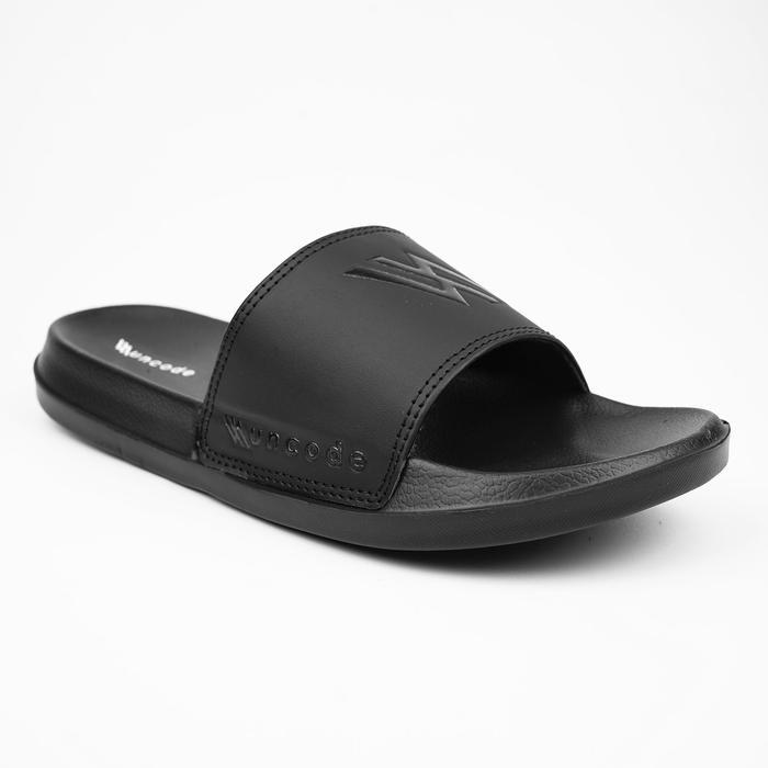 Aerostreet - Sendal Selop Karet Distro Pria Wanita Logo Emboss Hitam Fullblack / Sandal Slip On /