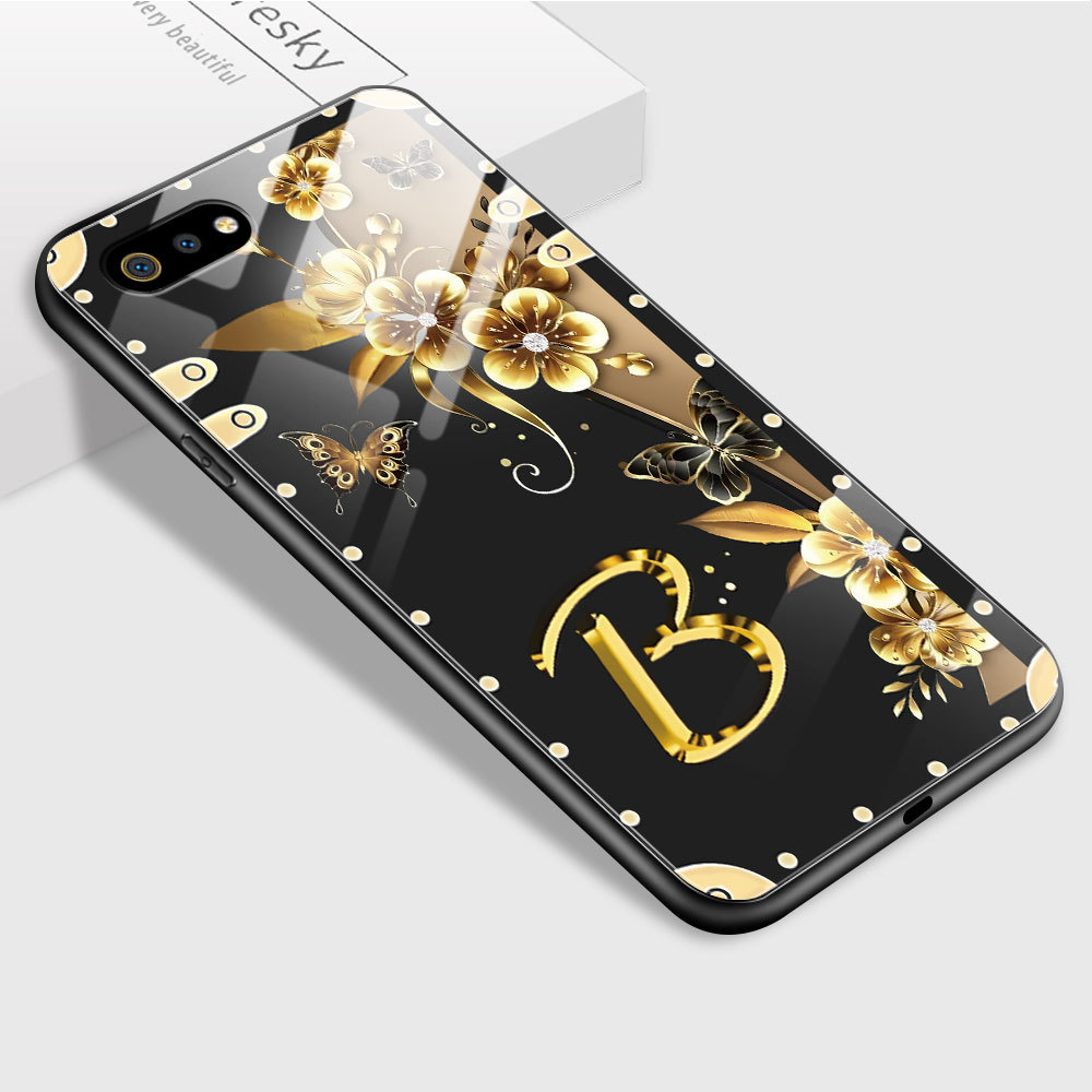 Casing Hp Untuk OPPO A1K Hardcase Ponsel Kaca Cassing A~Z 26 Letters Huruf Glass 2847 Phone Case Kes