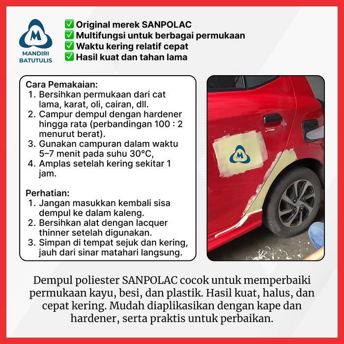 "New" Dempul Sanpolac 250gr / Sanpolak Kecil / Dempul Mobil Motor Kayu Besi