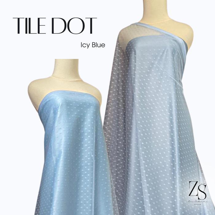 1/2 Meter Kain Tile Tulle Dot Halus Lemas Warna Ice Blue Biru Muda