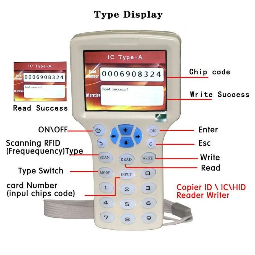 10 Frequency English Handheld RFID Smart Duplicator 13.56MHz NFC Chip Encryption Decoding Reader