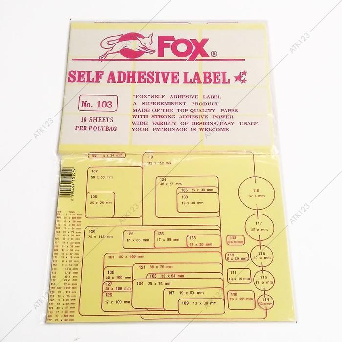 "New" Kertas / Label Stiker Fox No. 103 uk. 32 x 64 mm (Persegi Panjang)