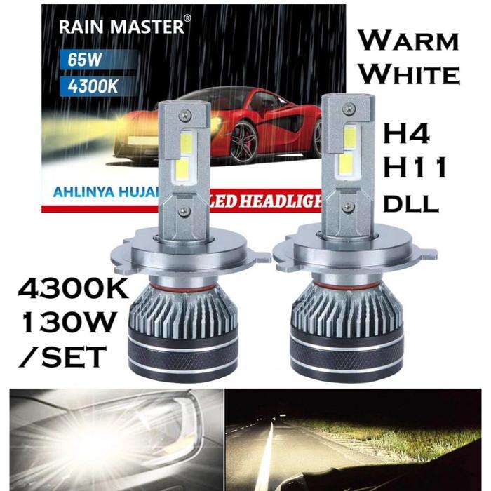 Lampu Led Rainmaster 4300K Warm White H4 H11 Hb3 Hb4 H1 H7 65W 130 Watt Putih Kuning Putih
