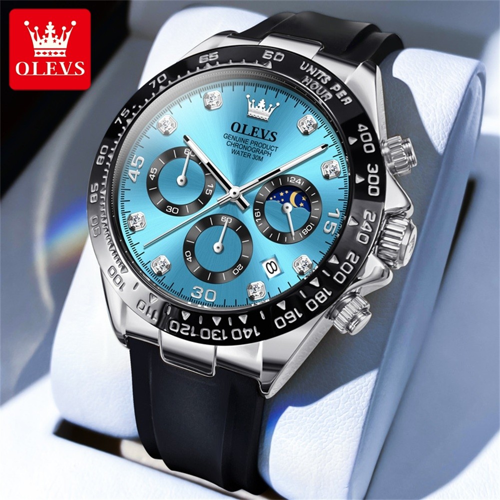 OLEVS 2875 Original Luxury Brand Quartz Watch for Men Silicone Strap Chronograph Auto Date