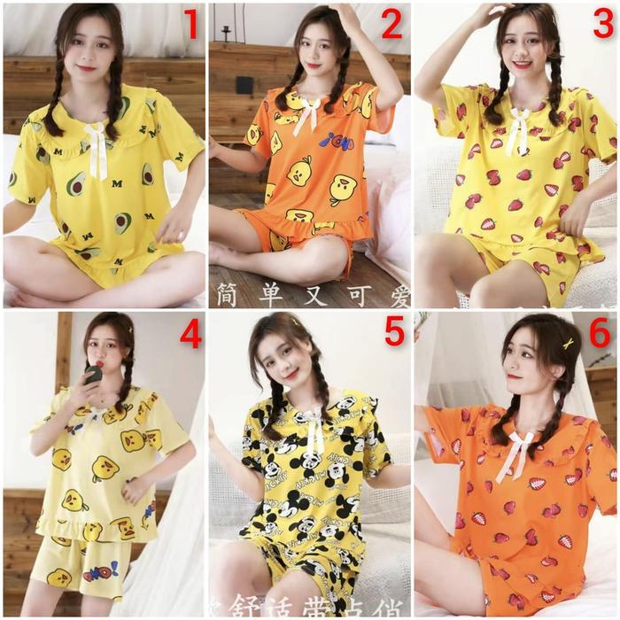 Baju Tidur Piyama Hp Bahan Spandek Halus Wanita Setelan Pendek Motif
