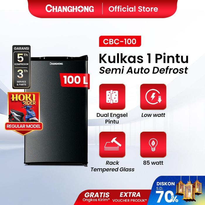 CHANGHONG CBC 100 Kulkas 1 Pintu Mini Lemari Es Kapasitas 92 Liter Daya 90 Watt Garansi Resmi portab