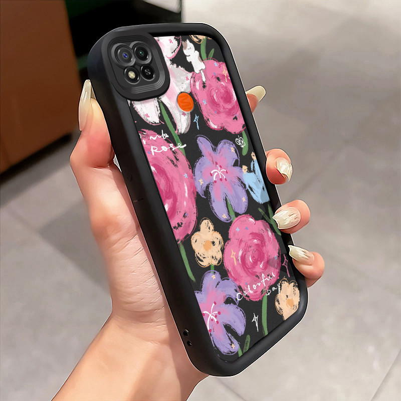 Casing Hp Xiaomi Redmi 9C Redmi 9C NFC Redmi 10A POCO C31 Case Lukisan minyak bunga ungu muda Kasing