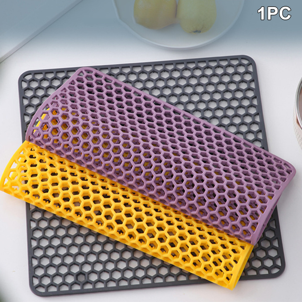 Alas Wastafel Terisolasi Tahan Panas Silikon Lembut Tatakan Peralatan Makan Liner Desain Sarang Leba