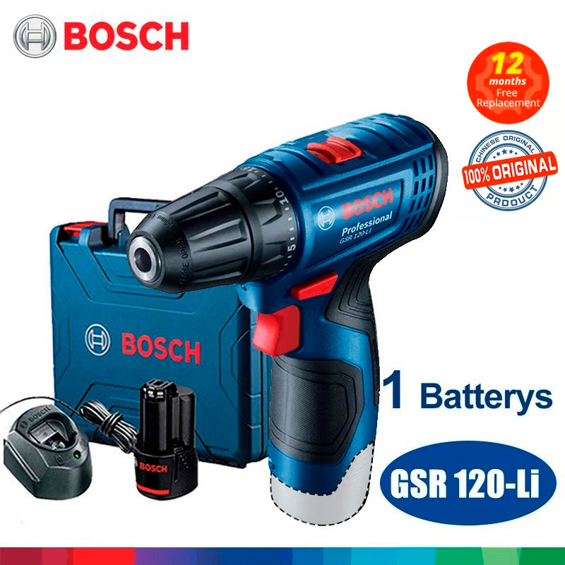 Obeng BOSCH Bor Listrik Bosch GSR 120-Li Obeng Tanpa Kabel dengan satu Bor Tangan Baterai