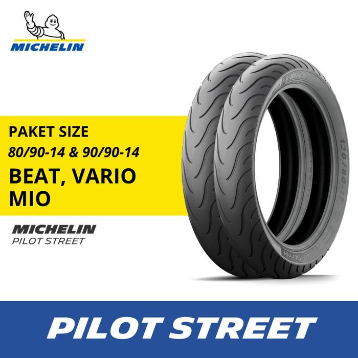Sepasang Ban Motor Vario Beat Mio Michelin Pilot Street 90-90 Dan 80-90 R14 - Ban Motor Tubeless
