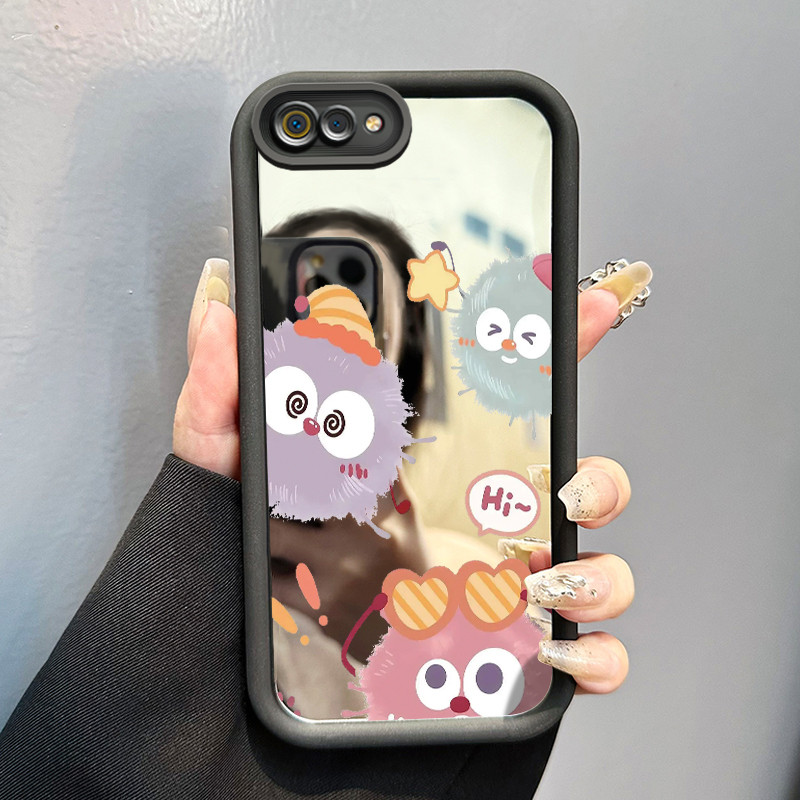 Casing Hp Realme C2 Realme C2s OPPO A1K Case Casing Bola rambut yang lucu Pola Kasus cermin tangga H