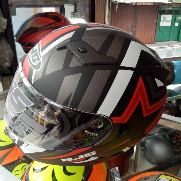 Helm Njs Shadow Double Visor Motif New Abu Lis Merah Dof
