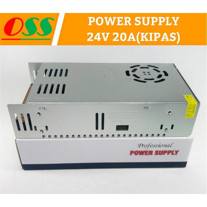 POWER SUPPLY 24V 20A / PSU 24V 20A SMPS TRAFO SWITCHING POWER + KIPAS