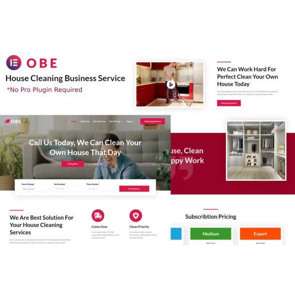 Obe – House Cleaning Business Elementor Template Kits