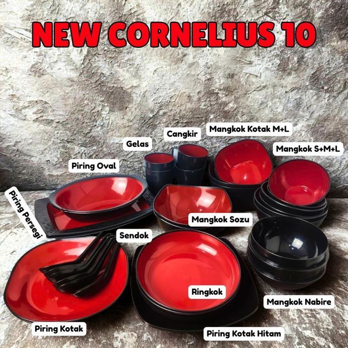 PAKET TERLENGKAP 34 Pcs Mangkok Piring Gelas Plastik Hitam Merah Harga Grosir Dinner Set Pesta Anti