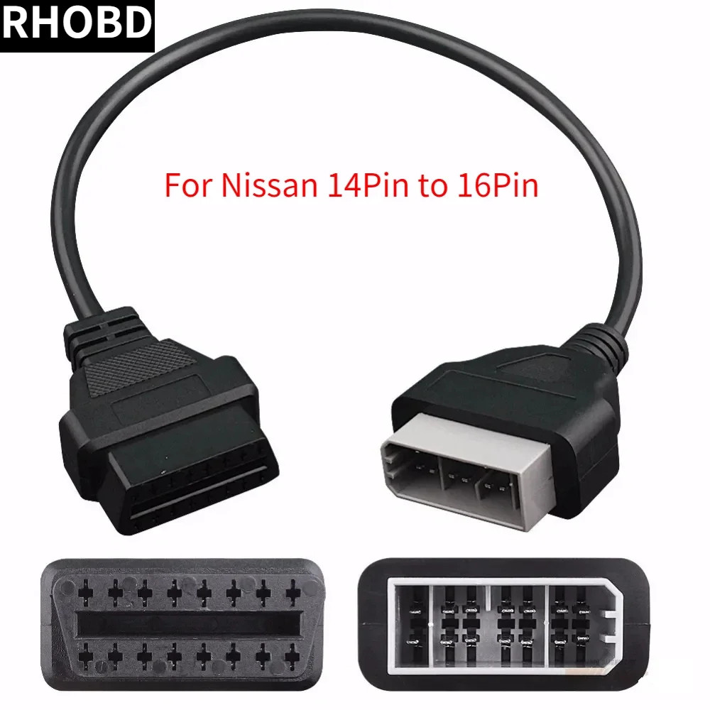 DISKON NEW For Nissan 14 Pin To OBD2 16 Pin Cable Car Diagnostic Connector for Nissan 14Pin To 16Pin
