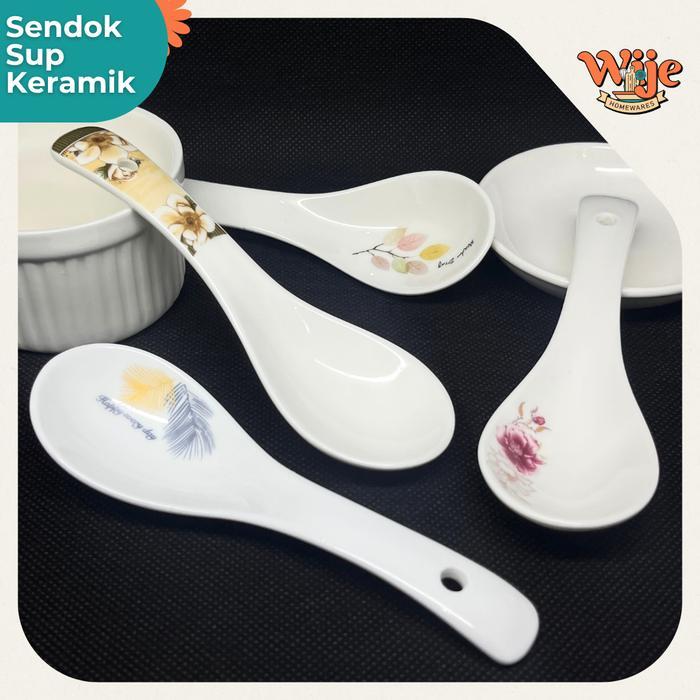 Sendok Bebek Sendok Sup Keramik Putih Tebal Motif Bunga