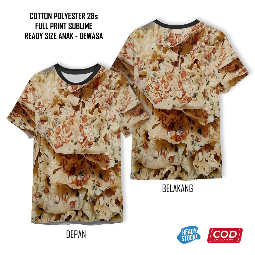 Kaos Dodol Wafer Biskuit Kacang Rengginang Ranginang Peyek Rempeyek Full Printing Keren | Baju 3D Ce