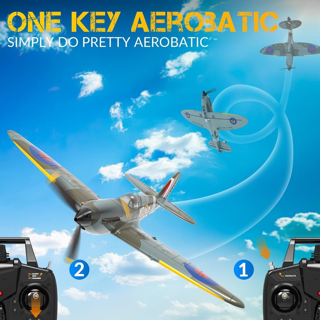 RC Plane, 4 Channel Remote Control Airplane Fighter Spitfire RTF with Aileron, Gyro, Aerobatics & 3