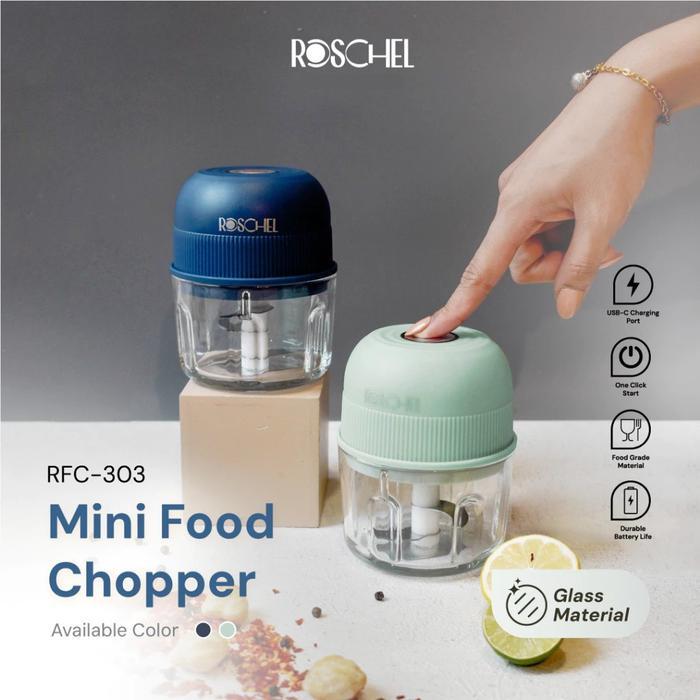 Roschel Mini Food Chopper RFC 303 Portable Kapasitas 300 ML / Mini Chopper Rechargeable Tabung Kaca