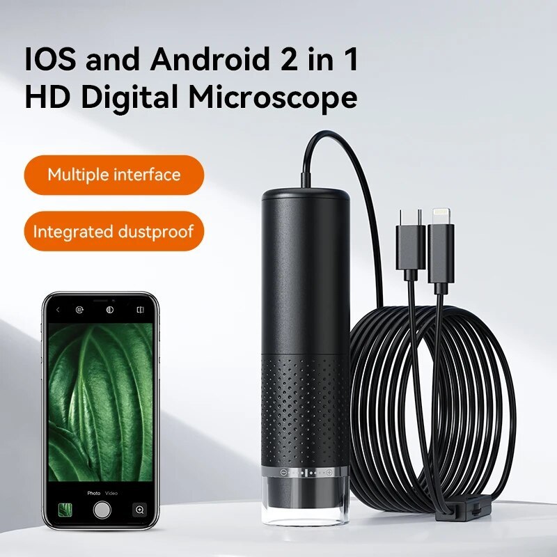 Digital Microscope Portable 8LED 1600X Magnification Endoscope for iPhone Android Phone Inspection C