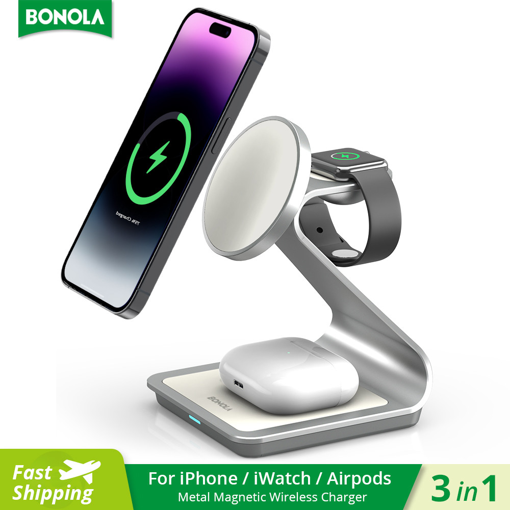 Bonola Magnetic 3 in 1 Wireless Charger for iPhone 17/16/15/13/14/12 30W Wireless Charging Station