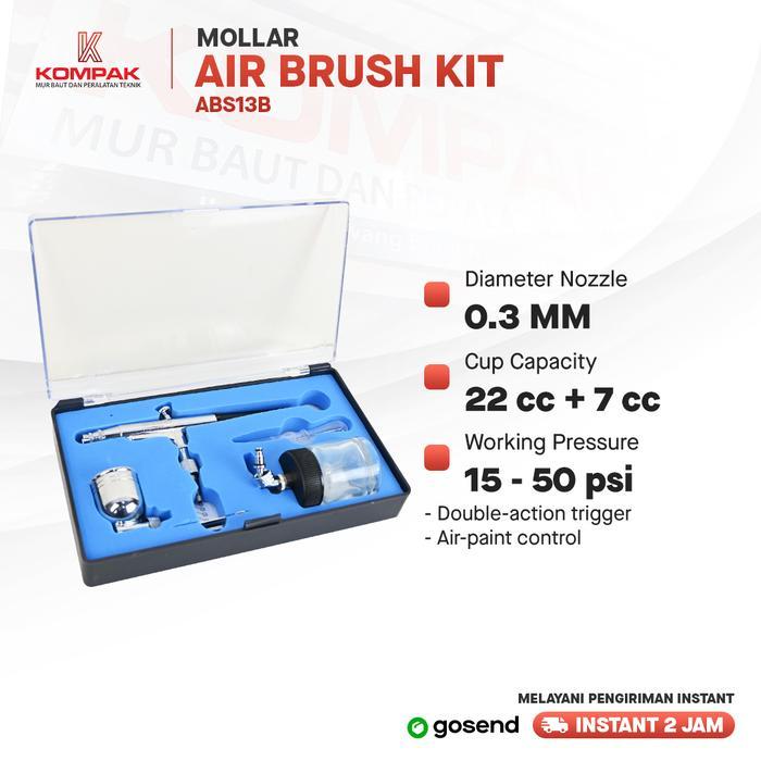 Mollar Airbrush Kit Paint Spray Gun Lukis Spet Air Pen Brush Abs13B