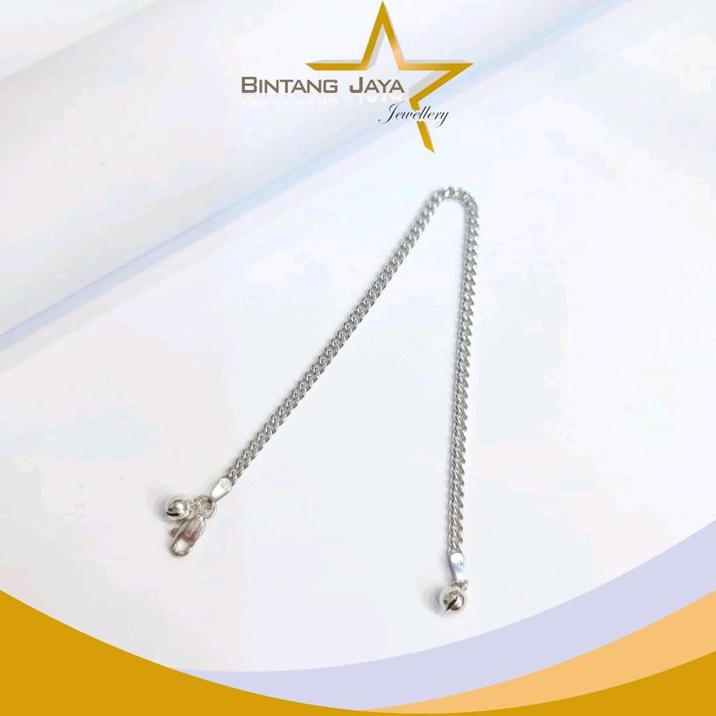 Gelang Emas Asli - Rantai Holo 2 Lonceng Kait Per Whitegold - Kadar (17K) - Berat - 3,04gr - Panjang